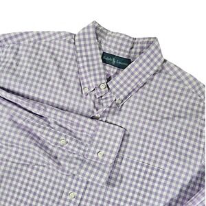 Ralph Lauren Men's XXL Gingham Button Down Shirt Purple White Long Sleeve Pocket